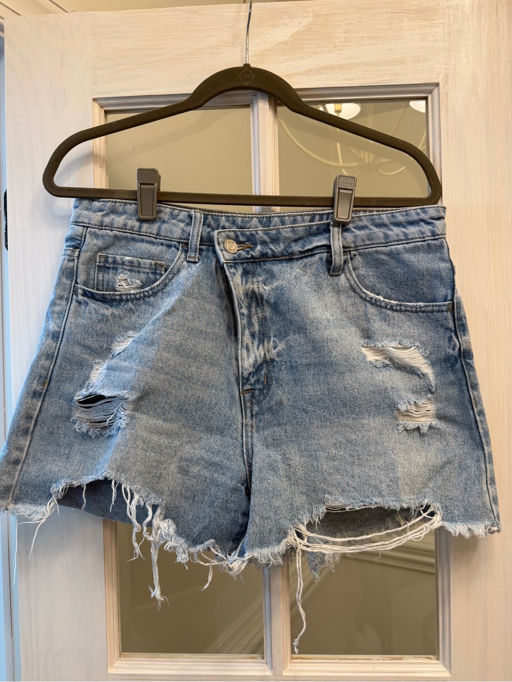 Vervet Criss Cross High-Rise Distressed Denim Shorts - Light Blue
